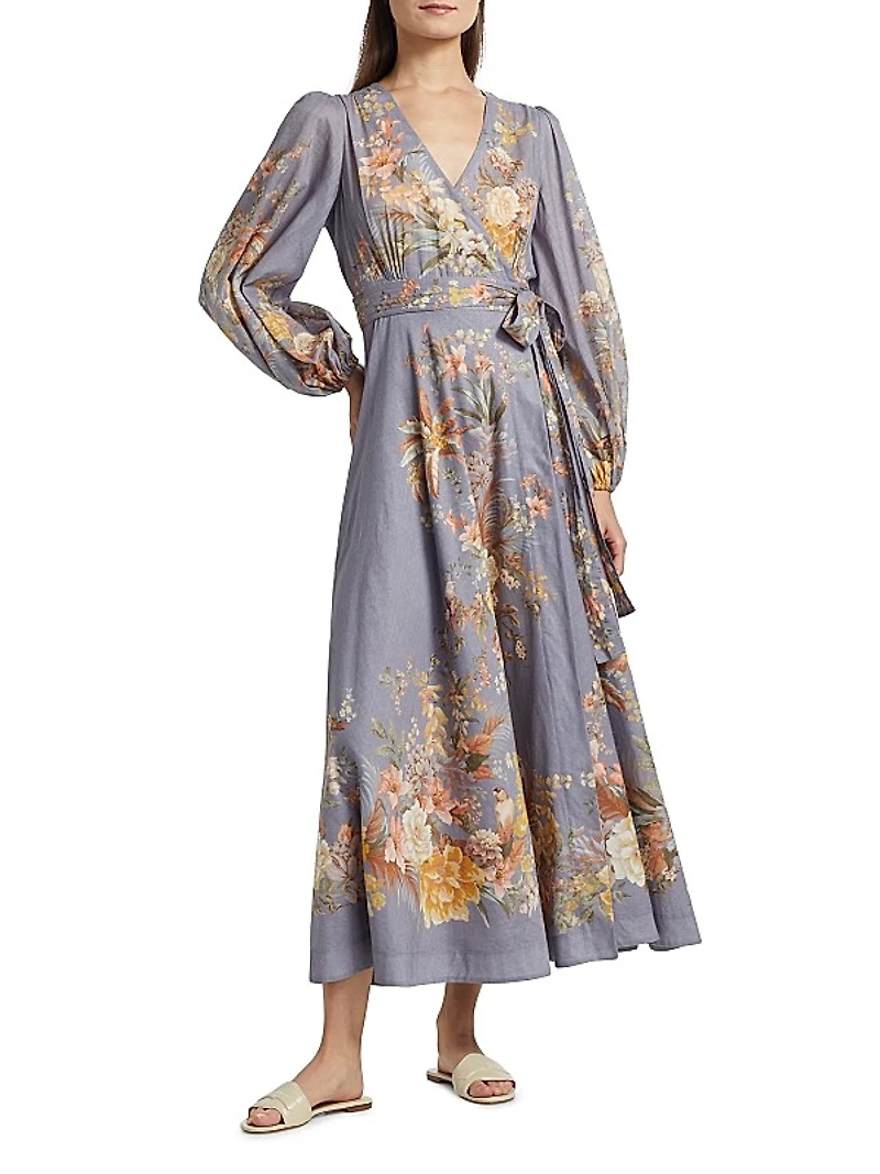 Tallow Floral Cotton Wrap Midi-Dress