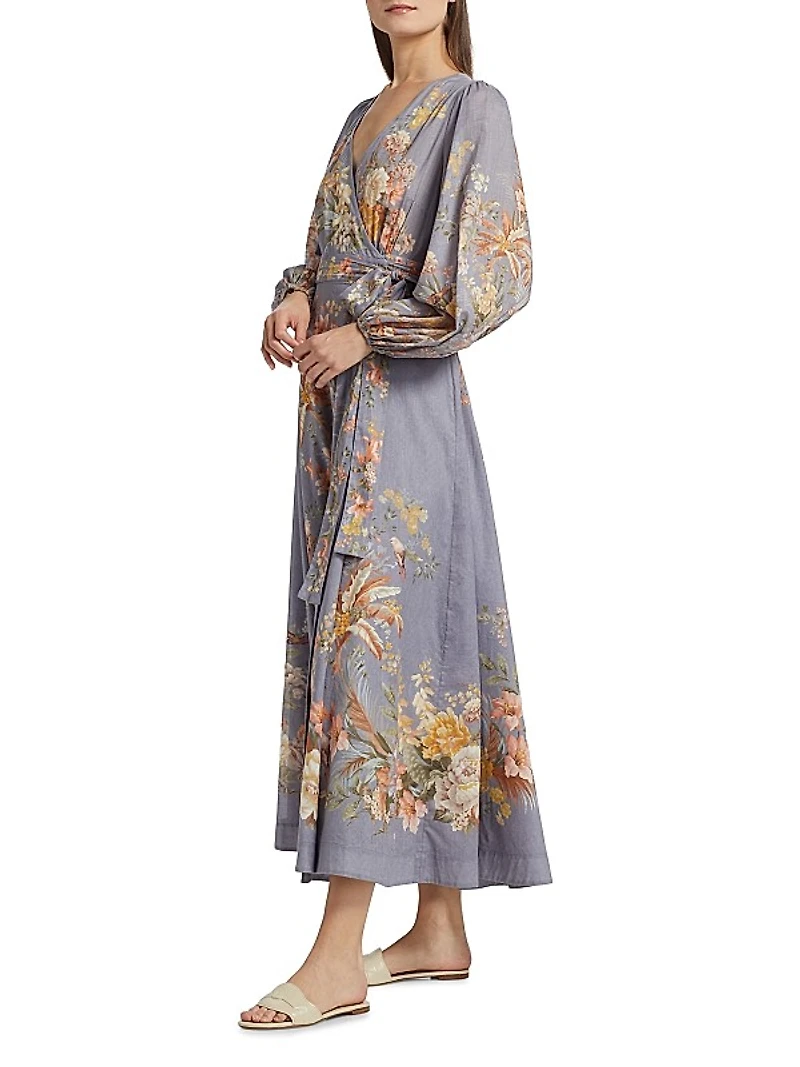 Tallow Floral Cotton Wrap Midi-Dress