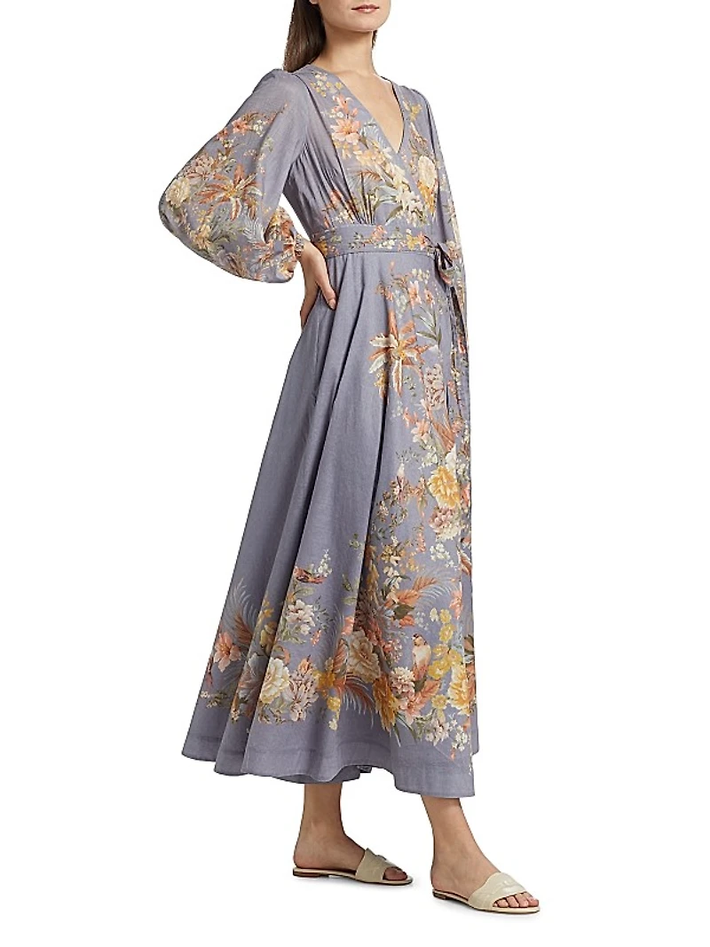 Tallow Floral Cotton Wrap Midi-Dress