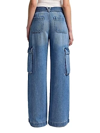 Denim Tie-Waist Cargo Palazzo Jeans