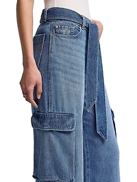 Denim Tie-Waist Cargo Palazzo Jeans