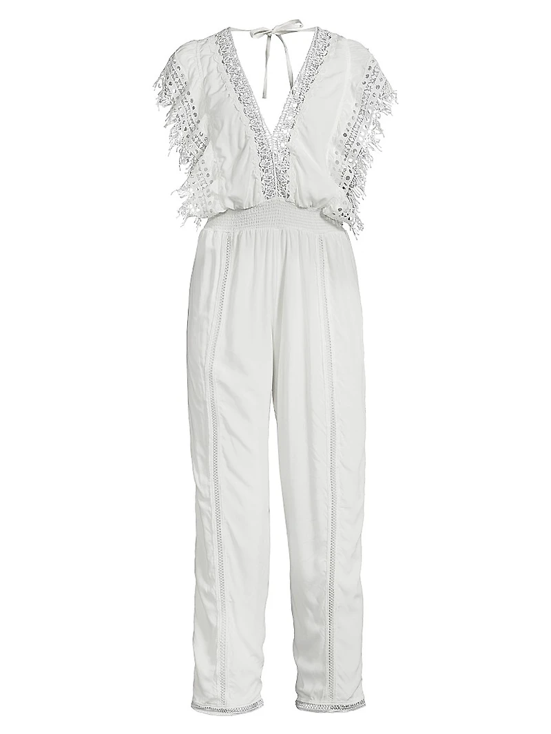Katya Lace-Trim Cotton Jumpsuit