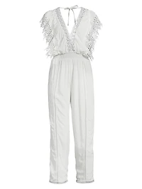 Katya Lace-Trim Cotton Jumpsuit