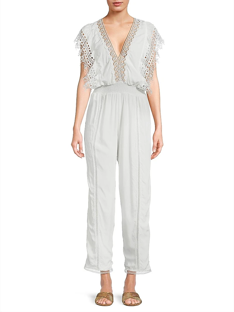 Katya Lace-Trim Cotton Jumpsuit