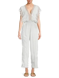 Katya Lace-Trim Cotton Jumpsuit
