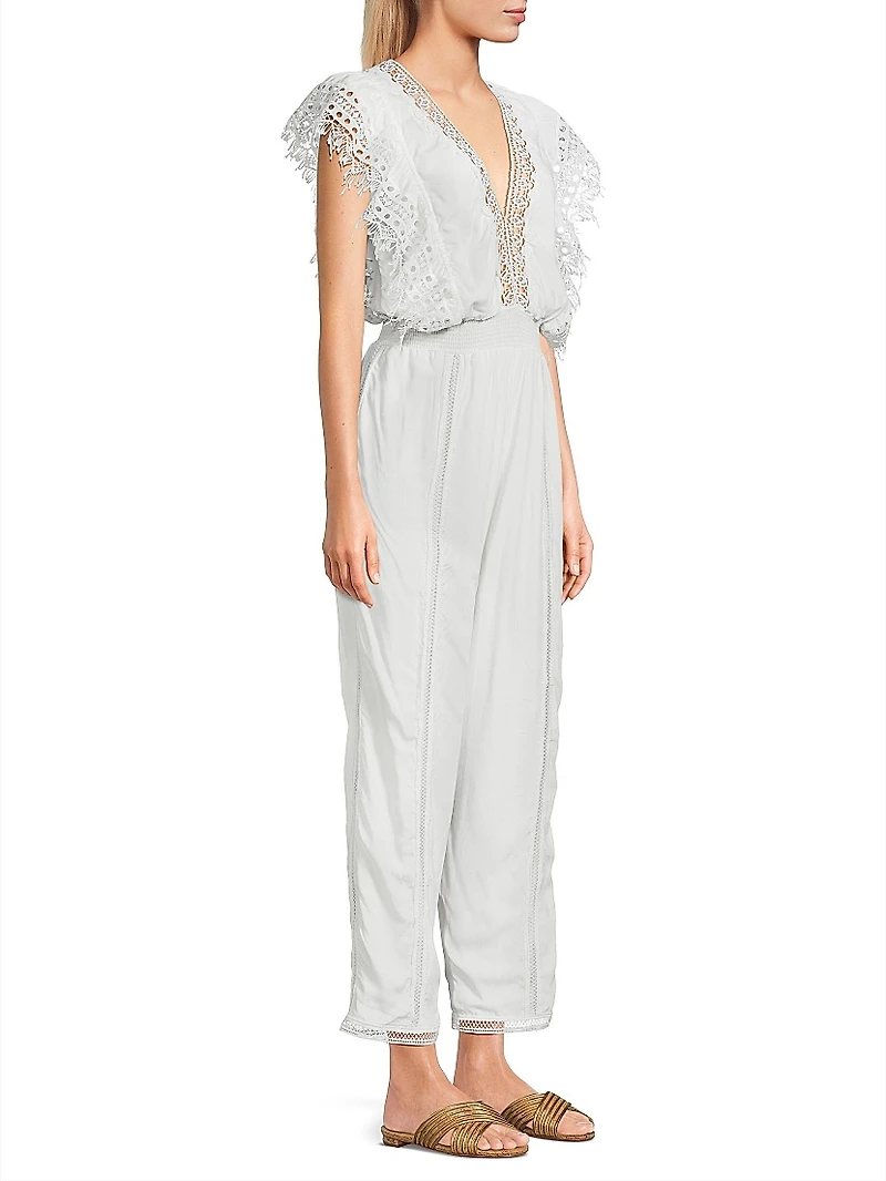 Katya Lace-Trim Cotton Jumpsuit