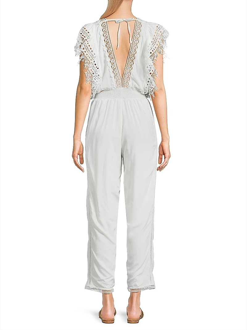 Katya Lace-Trim Cotton Jumpsuit