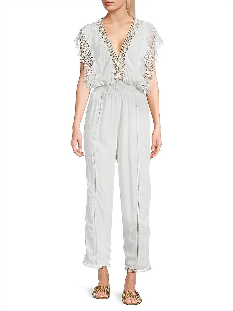 Katya Lace-Trim Cotton Jumpsuit
