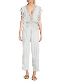 Katya Lace-Trim Cotton Jumpsuit