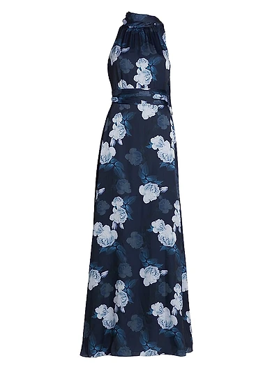 Kayla Floral Halter Maxi Cocktail Dress