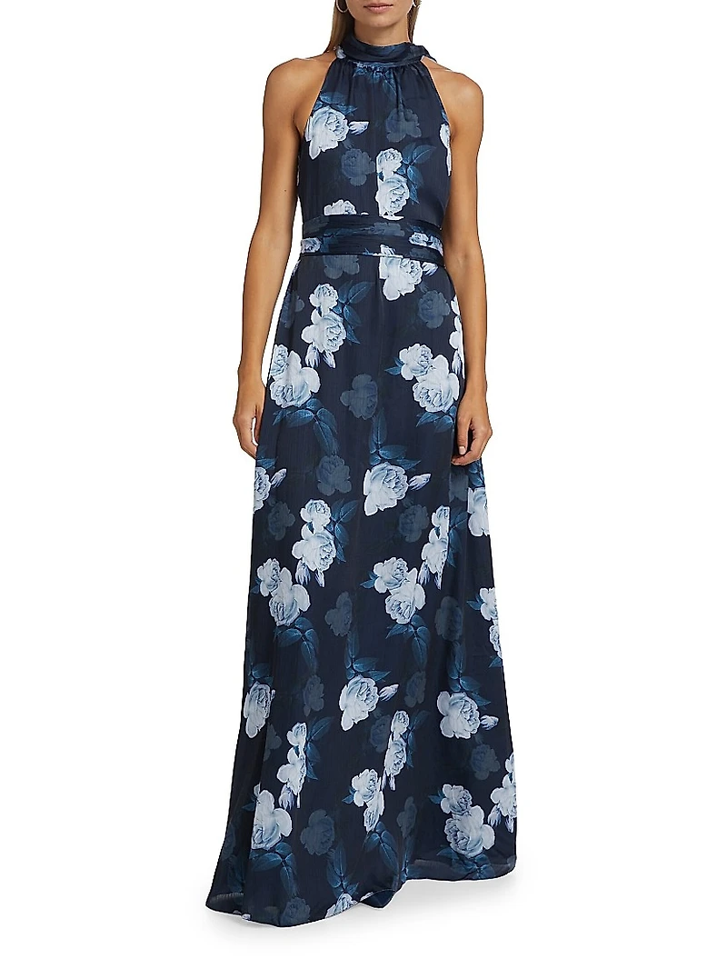 Kayla Floral Halter Maxi Cocktail Dress