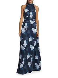Kayla Floral Halter Maxi Cocktail Dress