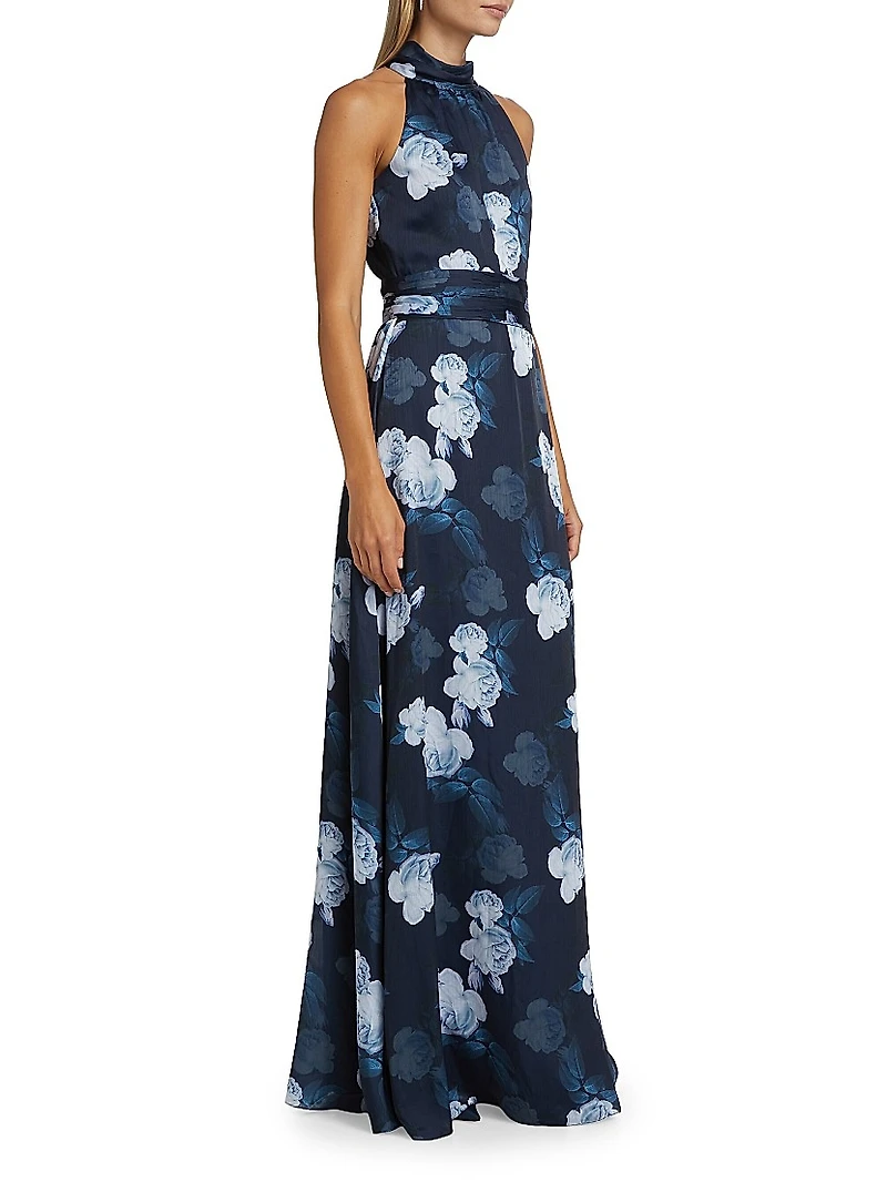 Kayla Floral Halter Maxi Cocktail Dress