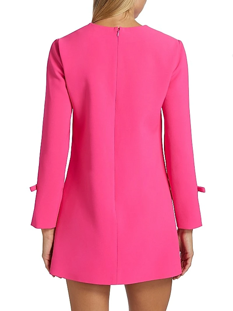 Embroidered Lily Bow-Cuff A-Line Minidress