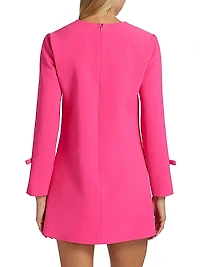 Embroidered Lily Bow-Cuff A-Line Minidress