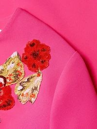 Embroidered Lily Bow-Cuff A-Line Minidress