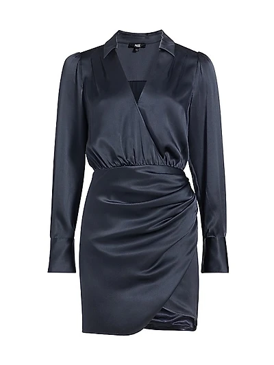 Nyla Draped Silk Long-Sleeve Minidress