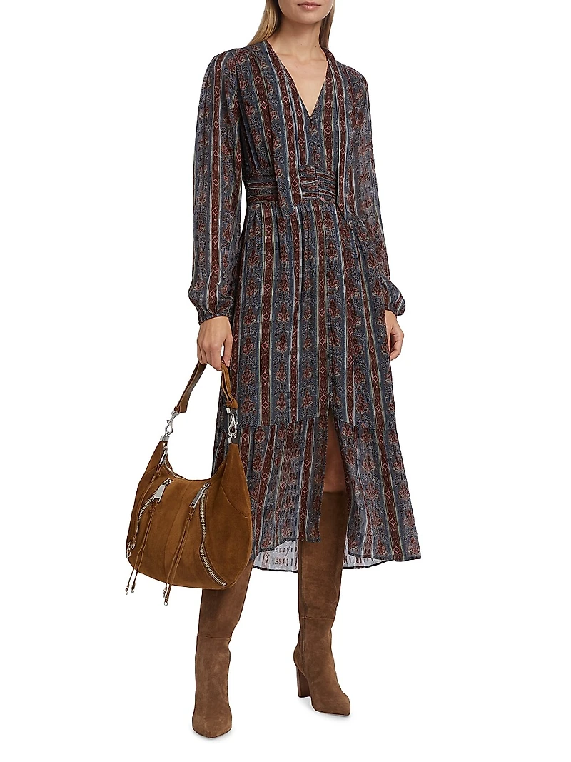 Gallery Striped Silk-Blend Midi-Dress