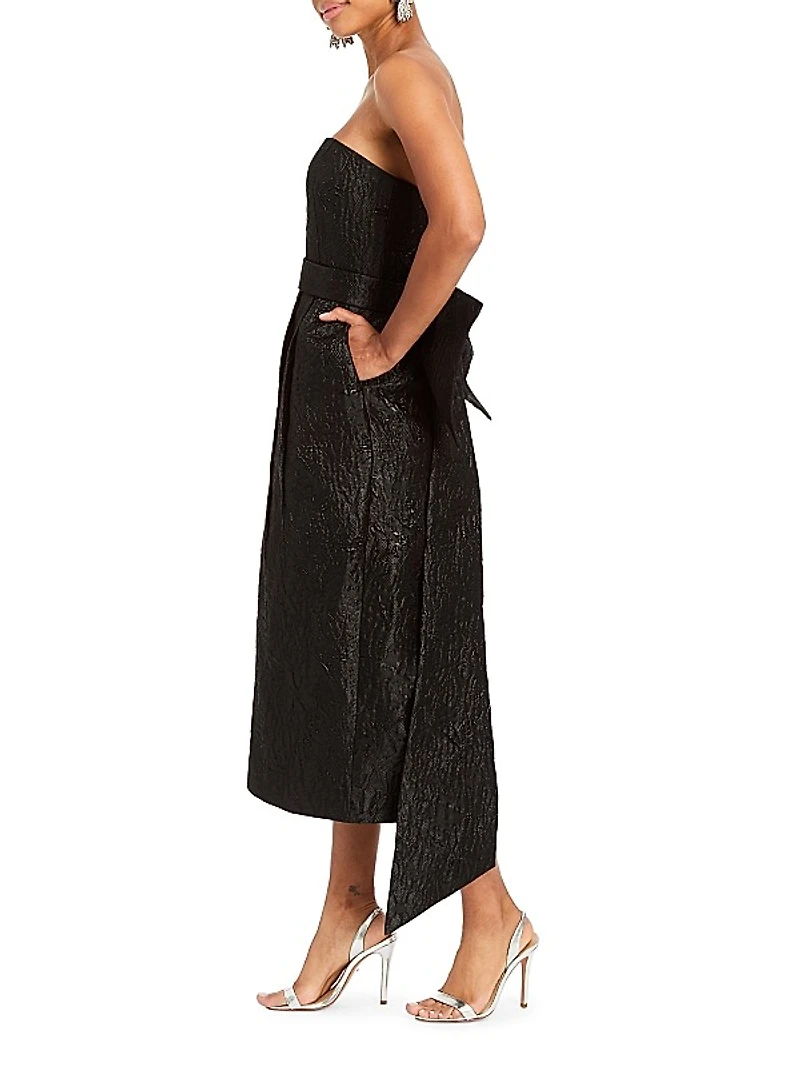 Lorena Bow Jacquard Strapless Midi-Dress