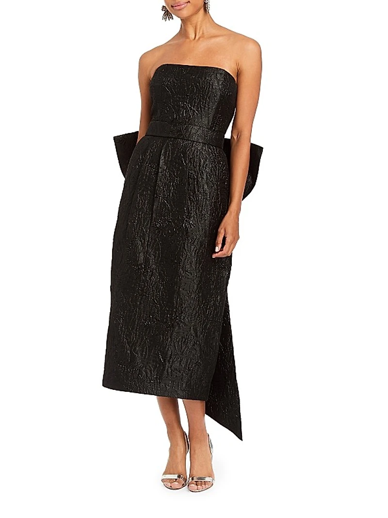 Lorena Bow Jacquard Strapless Midi-Dress