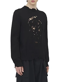 Distressed Skull Crewneck Cotton Sweater