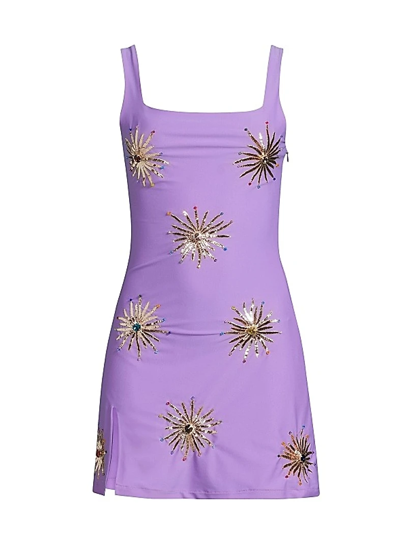 Iris Nights Bullion-Embroidered Minidress