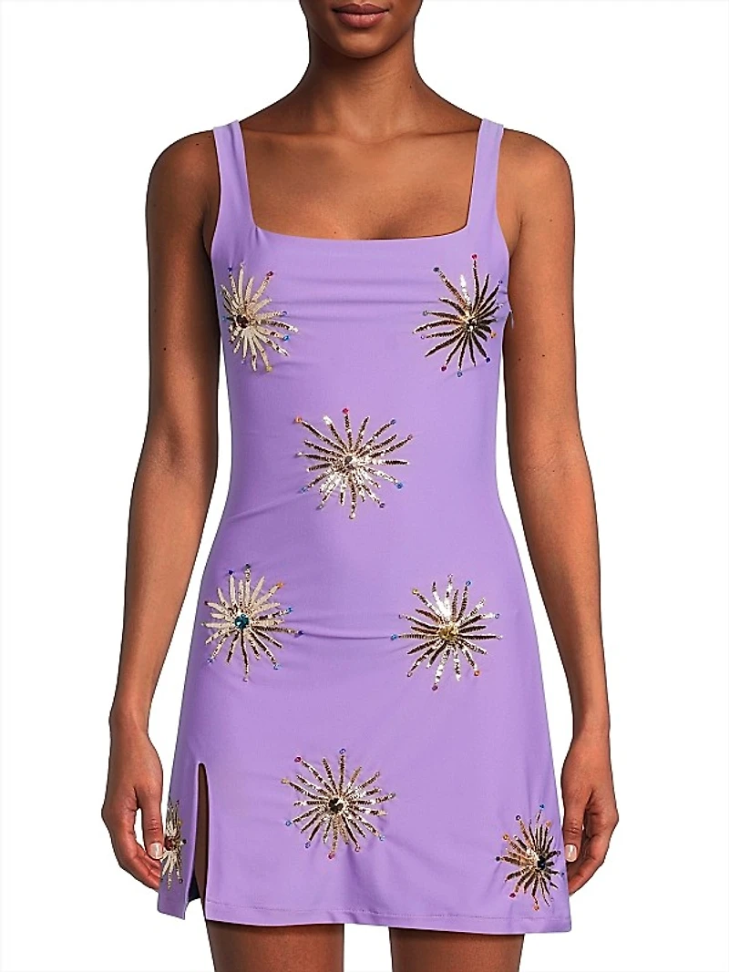 Iris Nights Bullion-Embroidered Minidress