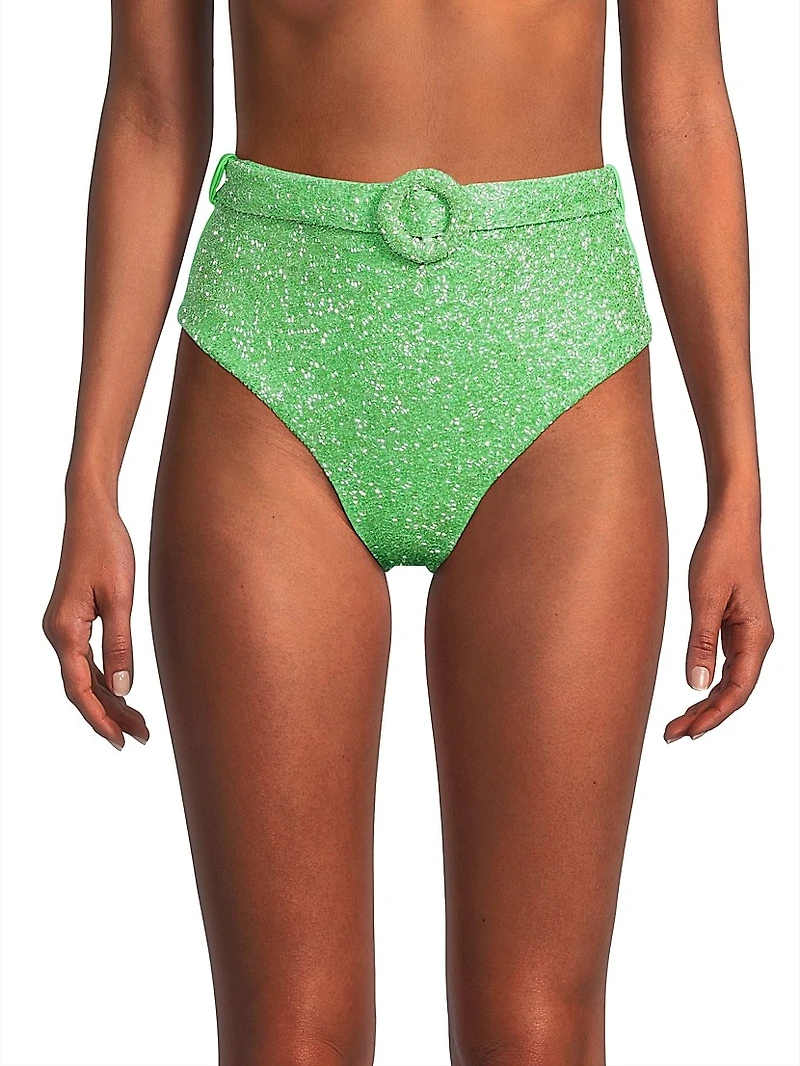 Heidi Beaded High-Waist Bikini Bottom