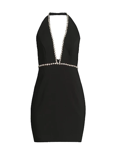 Diamanté-Trimmed Stretch Crêpe Halter Minidress