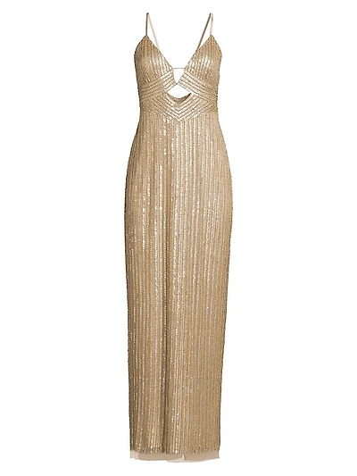 Beaded V-Neck Column Gown