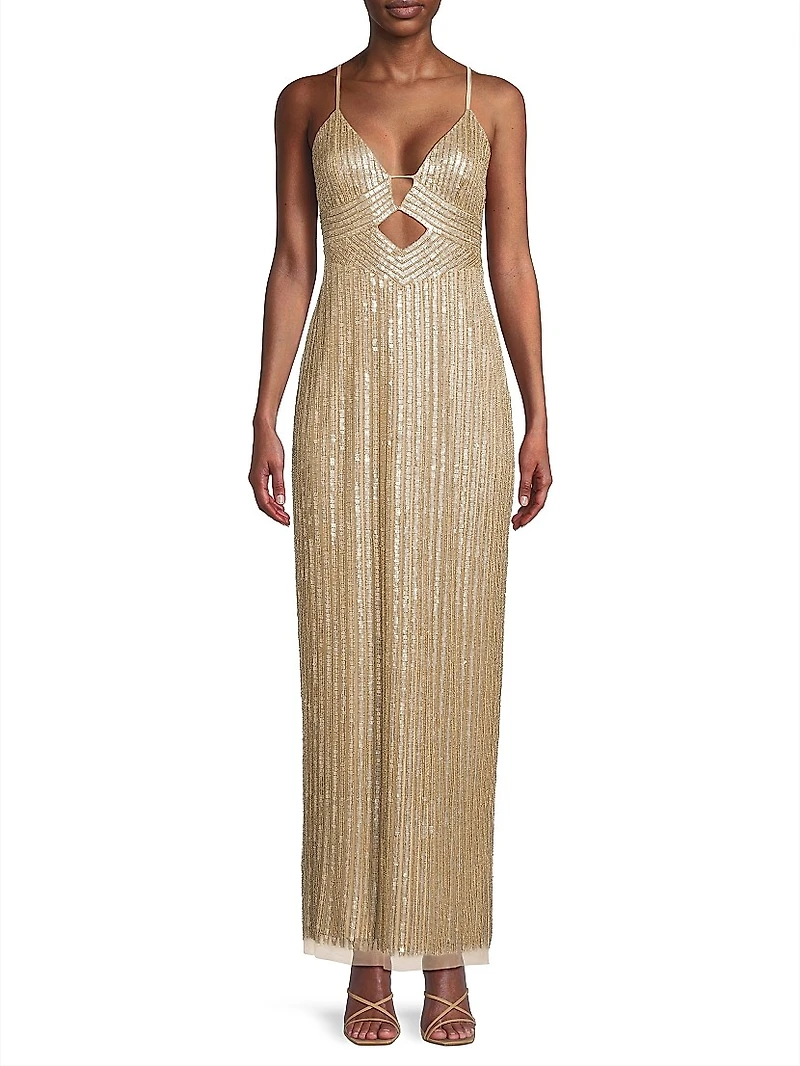 Beaded V-Neck Column Gown