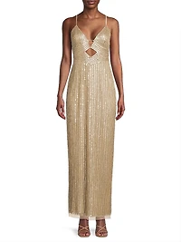 Beaded V-Neck Column Gown