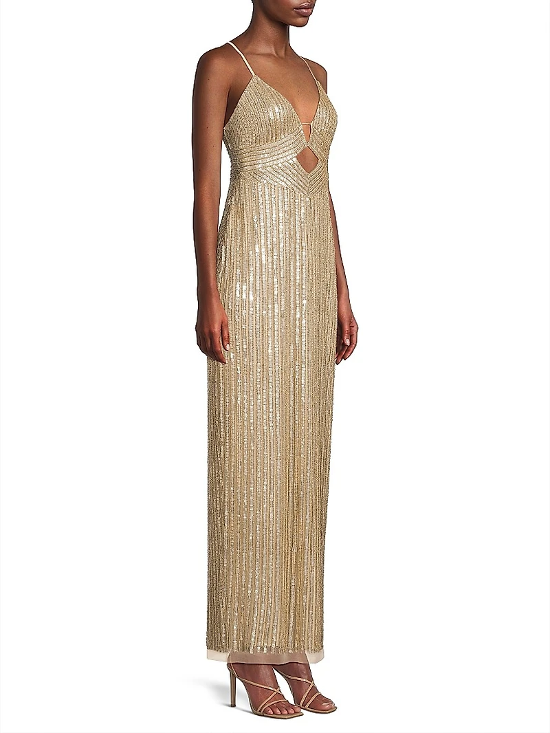 Beaded V-Neck Column Gown