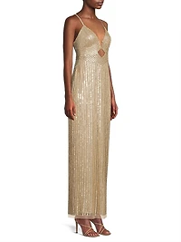 Beaded V-Neck Column Gown