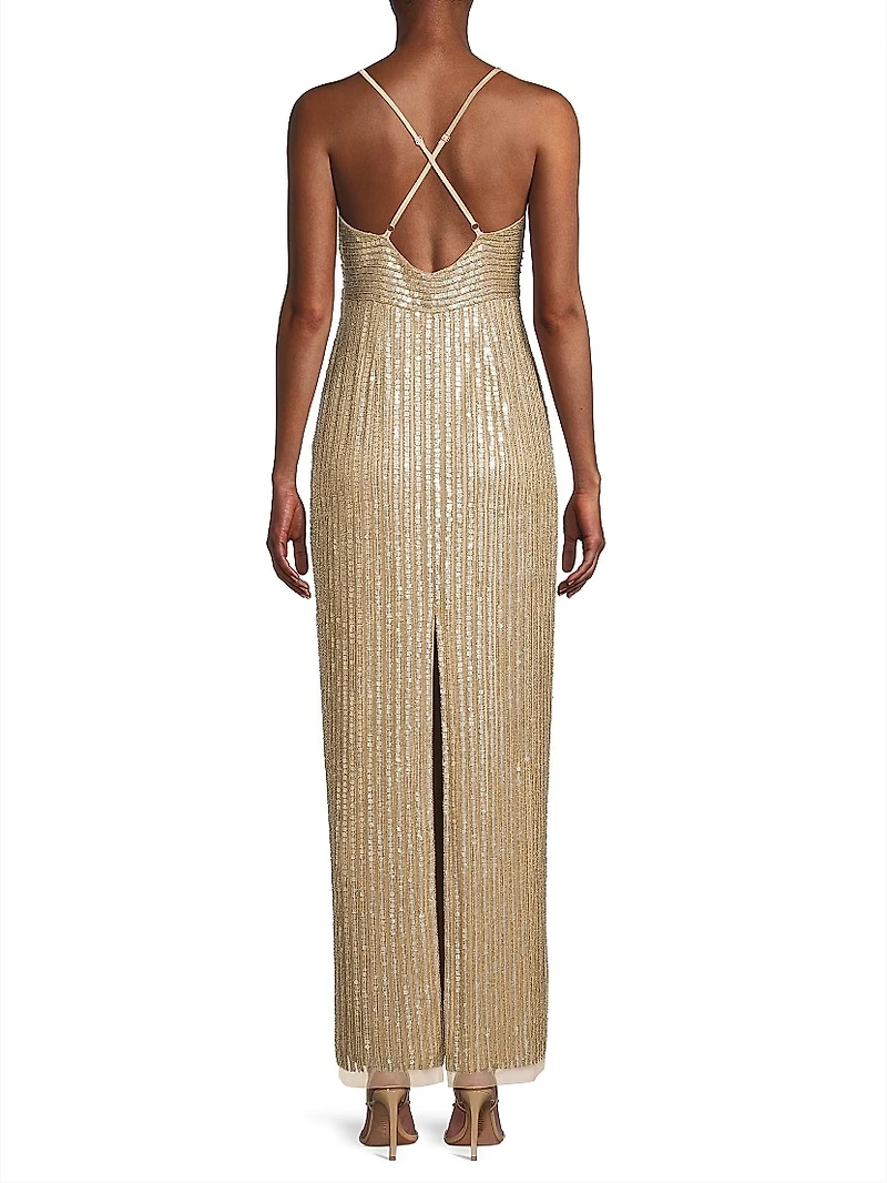 Beaded V-Neck Column Gown