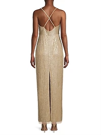 Beaded V-Neck Column Gown