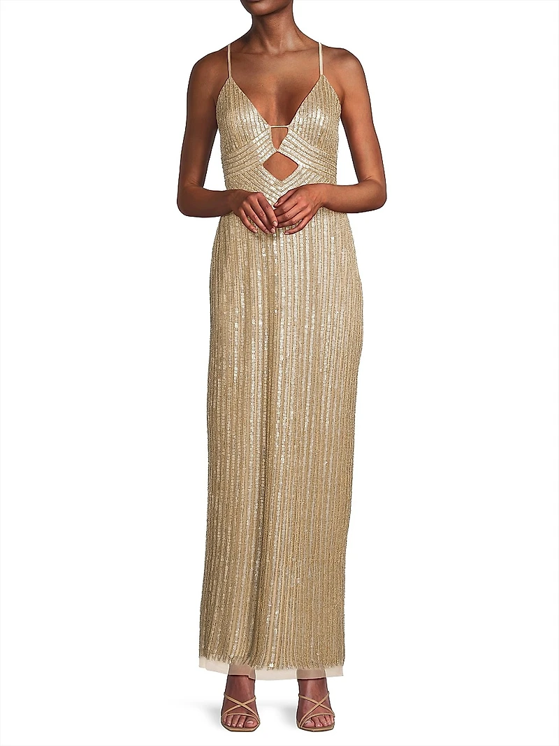 Beaded V-Neck Column Gown