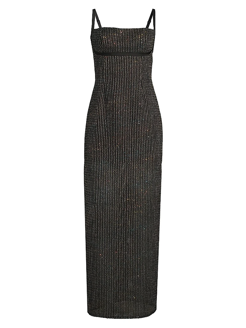 Sequined Bouclé Sleeveless Column Gown