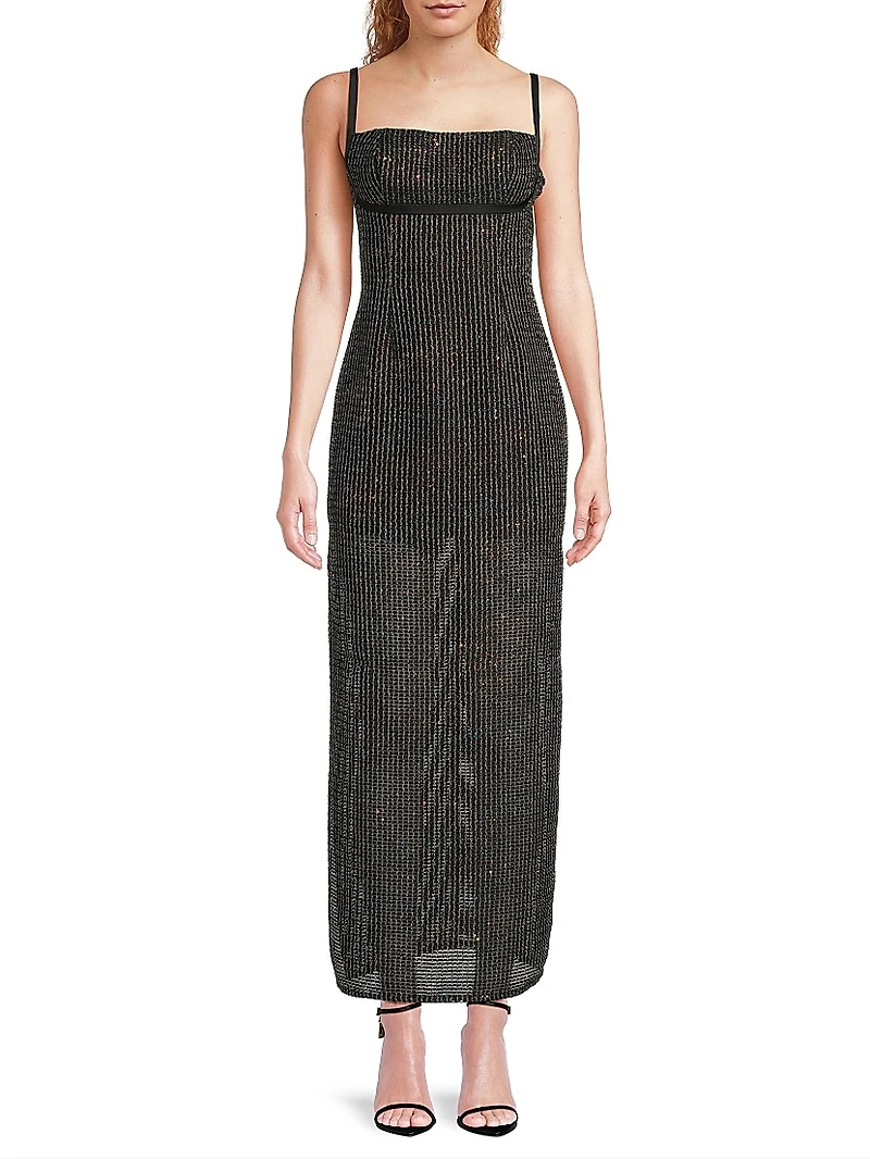 Sequined Bouclé Sleeveless Column Gown