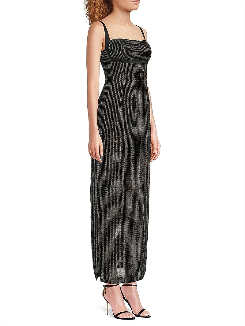 Sequined Bouclé Sleeveless Column Gown