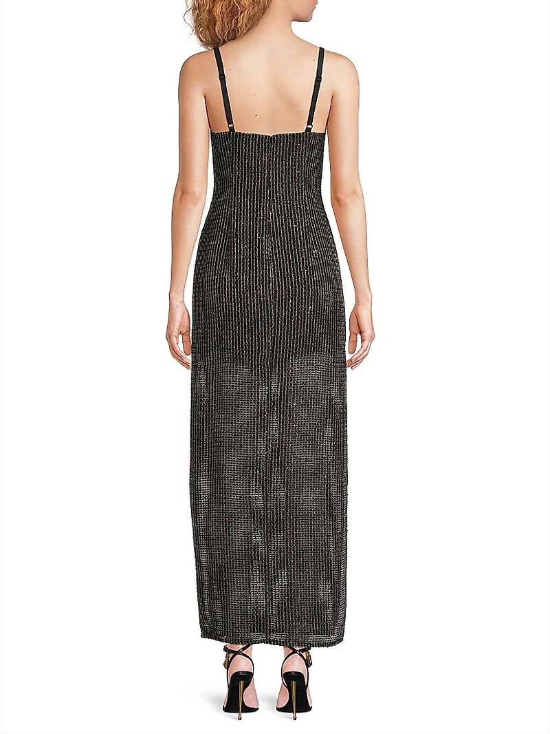Sequined Bouclé Sleeveless Column Gown