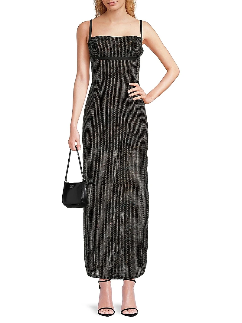 Sequined Bouclé Sleeveless Column Gown