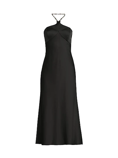 Stretch Satin Halterneck Midi-Dress