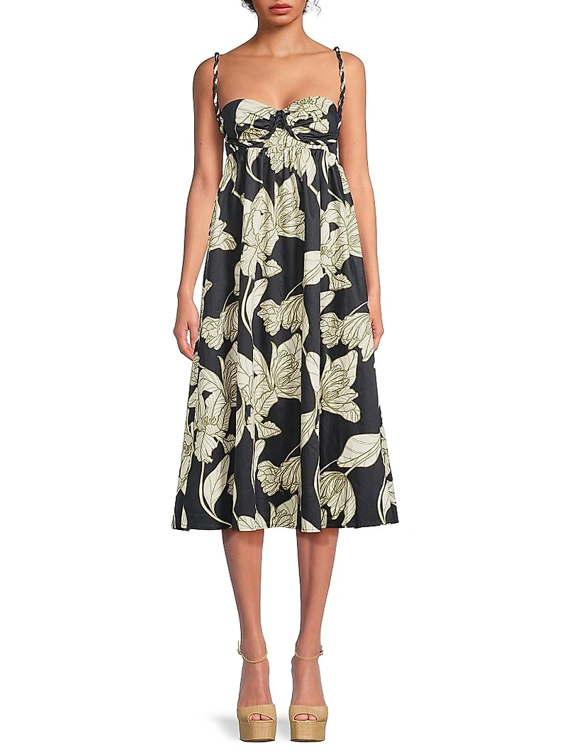Zonna Floral Cotton Sateen Midi-Dress