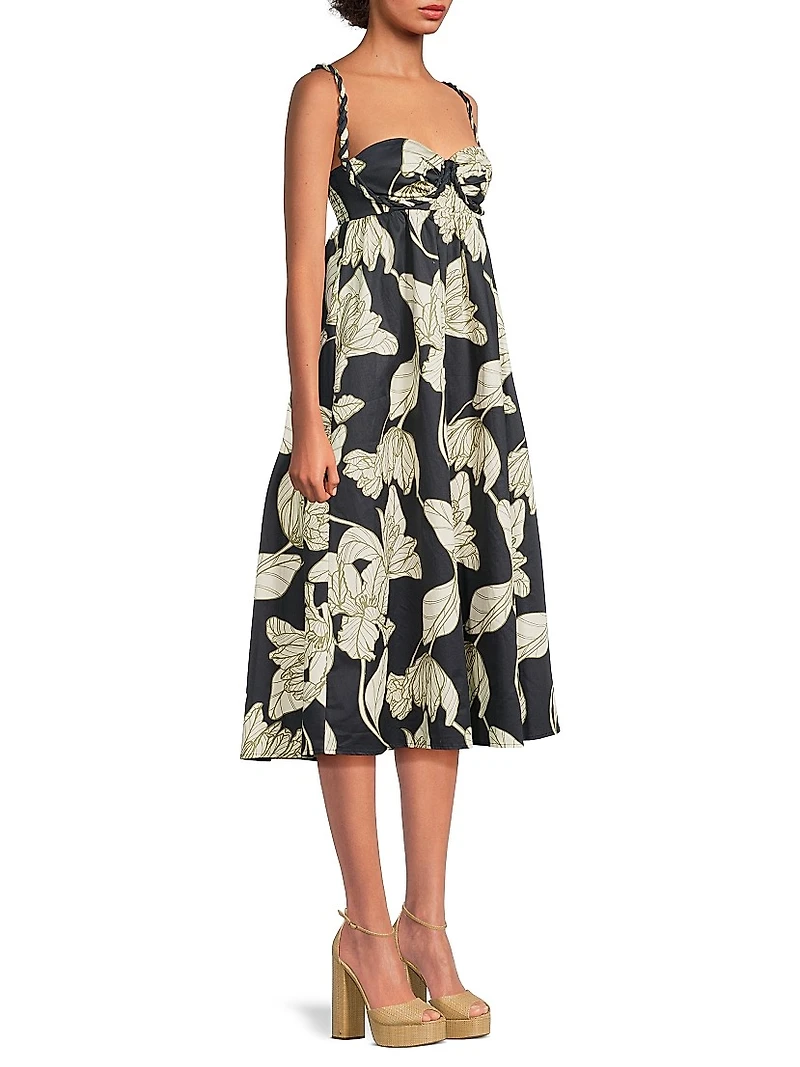 Zonna Floral Cotton Sateen Midi-Dress