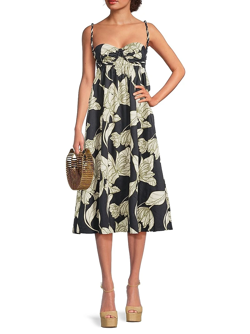 Zonna Floral Cotton Sateen Midi-Dress