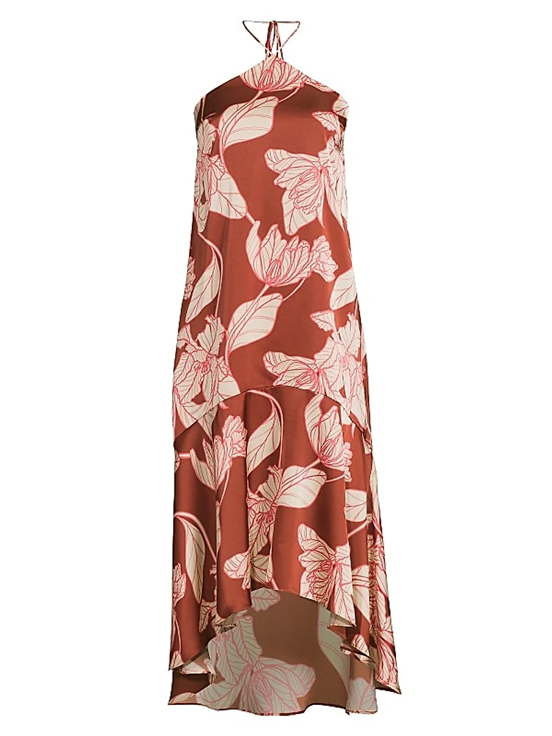 Layla Floral Satin Halterneck Midi-Dress
