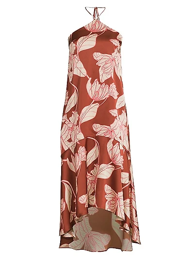 Layla Floral Satin Halterneck Midi-Dress
