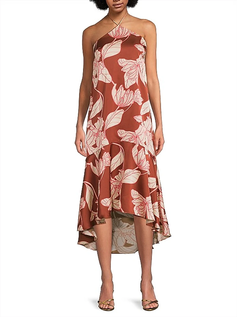 Layla Floral Satin Halterneck Midi-Dress