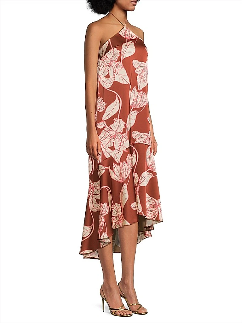 Layla Floral Satin Halterneck Midi-Dress